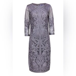 JS Collections Silver Embroidered Long Sleeve Dress